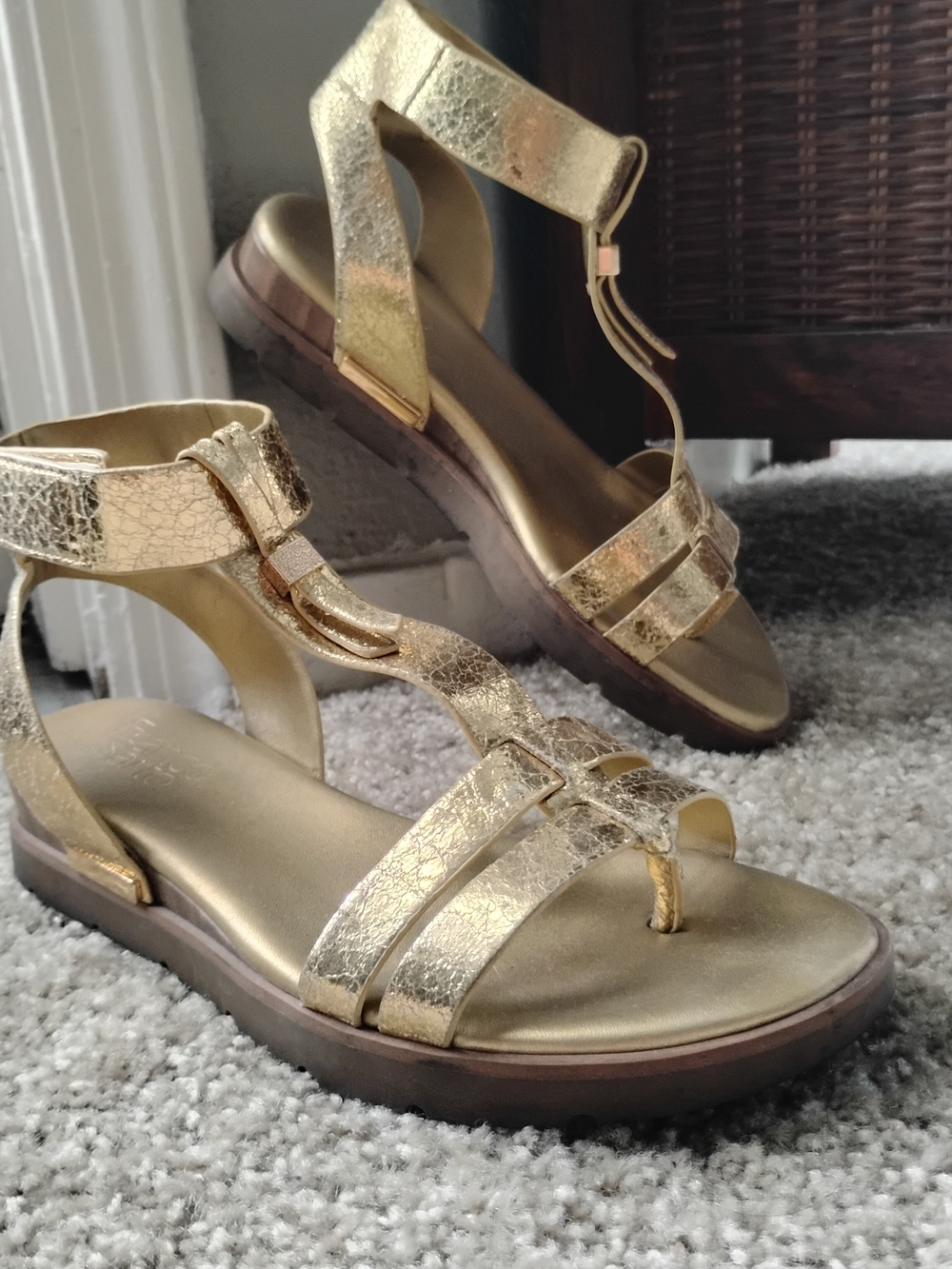 Franco Sarto Metallic Gold T-Strap Sandals